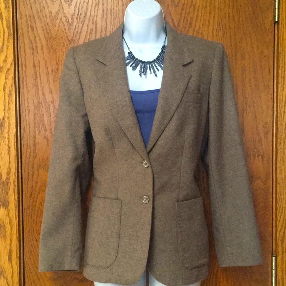 Wool Blend Taupe Country Western Tweed Blazer